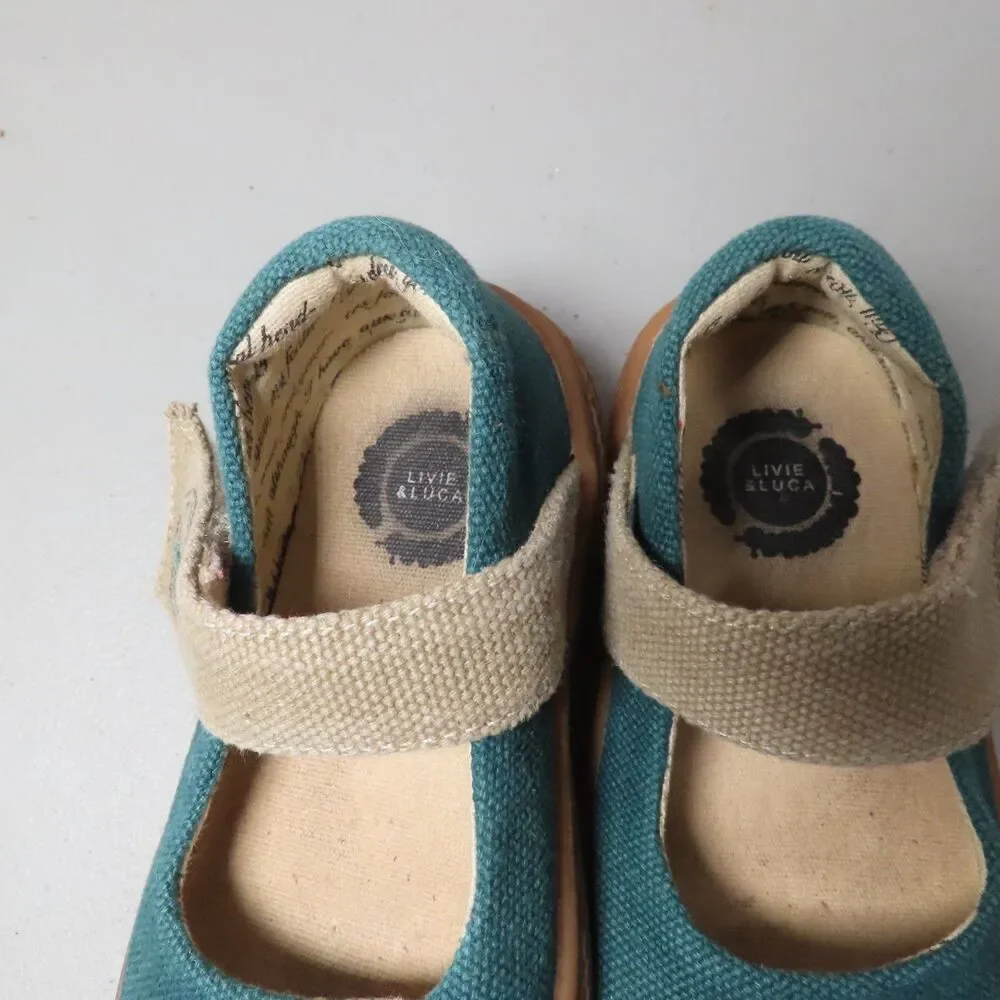 Livie & Luca Teal Blue Canvas Mary Jane Shoes Toddler Girls Size 5 Hook Loop